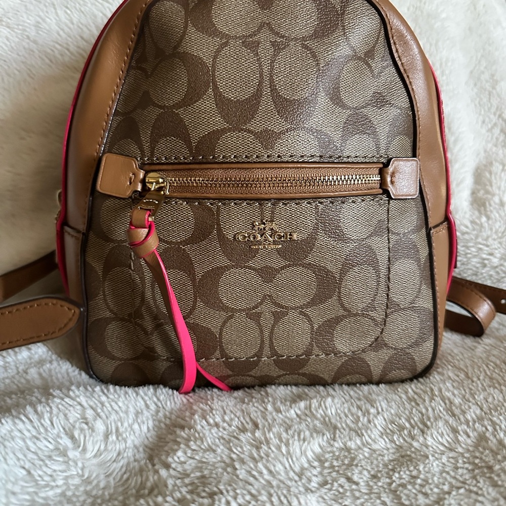Coach Signature Brown and Pink Backpack